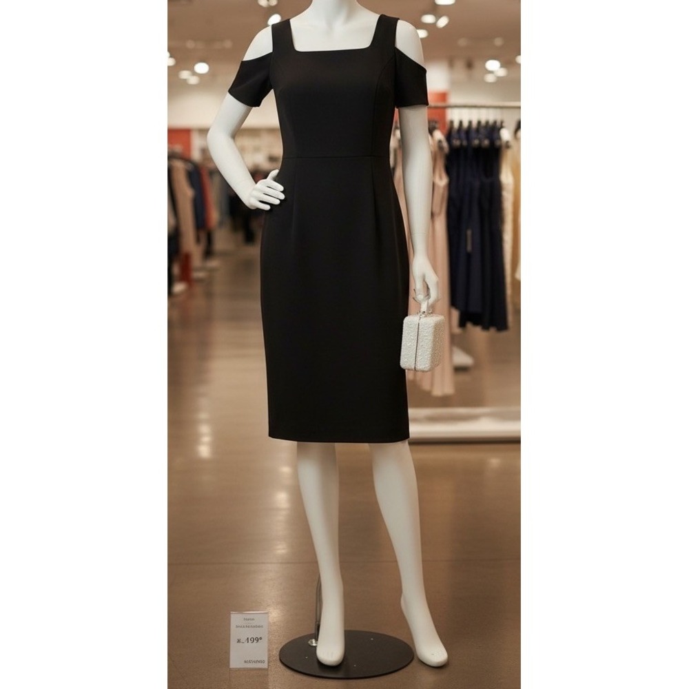 Calvin‎ Klein Size 4 Short Sleeve  Little Black Dress Pencil Coctail Stretch S - Picture 3 of 11
